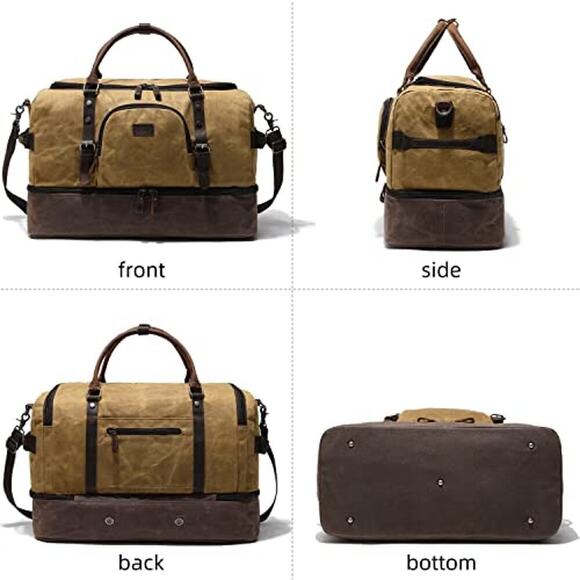 Weekender Bag with Shoe Compartment Large Overnight Bag for Men (Brown) - Picture 2 of 9